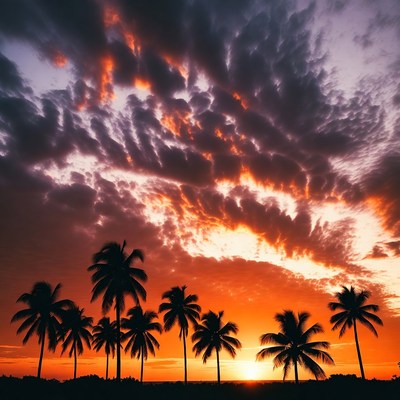 Palm Trees Silhouette at Sunset