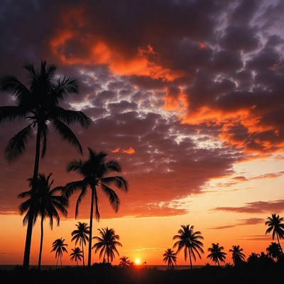 Palm Trees Silhouette at Sunset