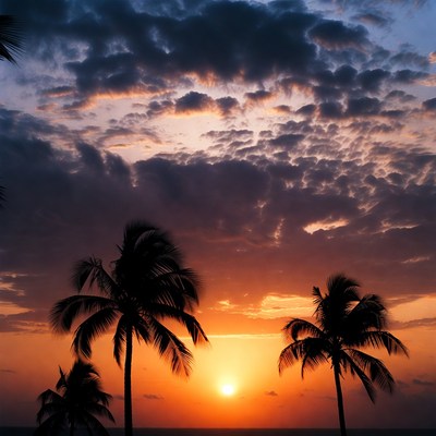 Palm Trees Silhouette at Sunset Beach