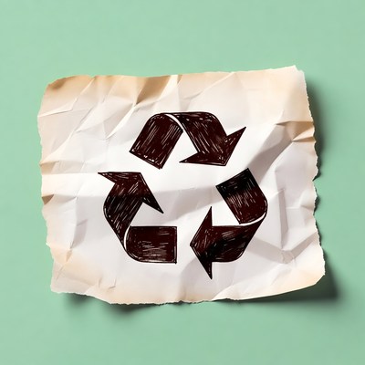 Recycling Symbol on Crumpled Paper