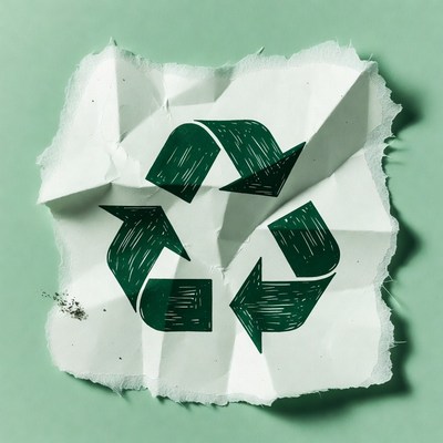 Recycling Symbol on Crumpled Paper