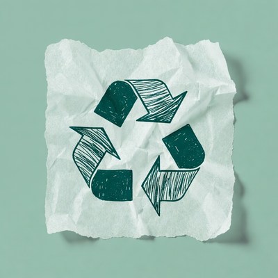 Recycle Symbol on Crumpled Paper
