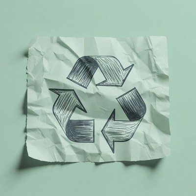 Recycling Symbol on Crumpled Paper