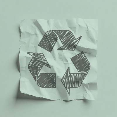 Recycling Symbol on Crumpled Paper