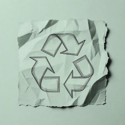 Recycle Symbol on Crumpled Paper
