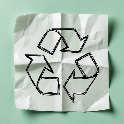 Hand-Drawn Recycle Symbol on Crumpled Paper