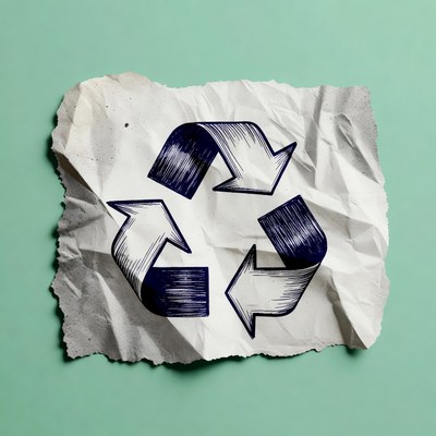 Hand-Drawn Recycle Symbol on Crumpled Paper