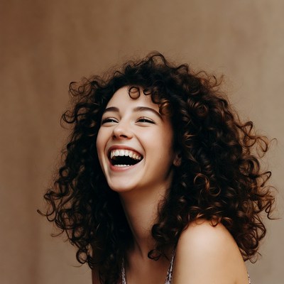 Woman laughing with curly hair