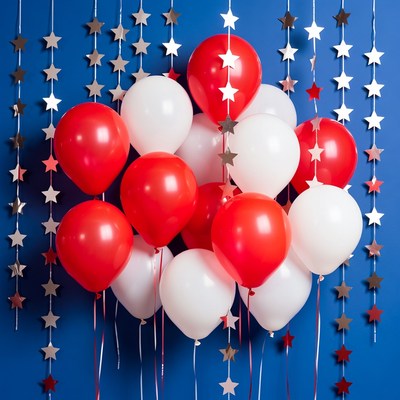 Red White Balloons Stars Blue Background
