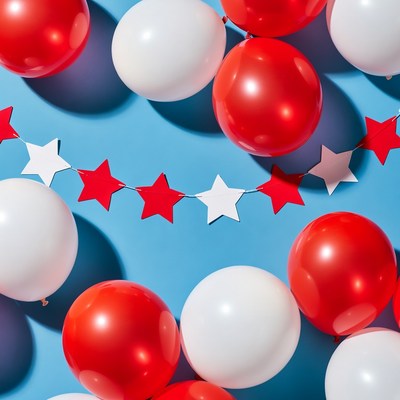 Red White Balloons Stars Blue Background