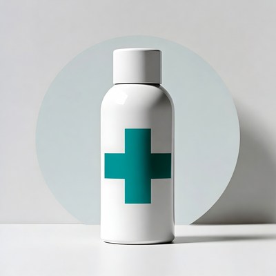 White medicine bottle with green cross