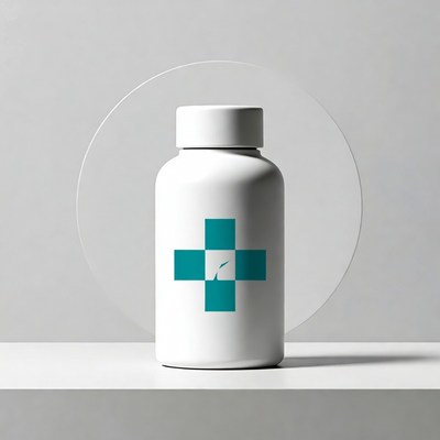 White medicine bottle with green cross