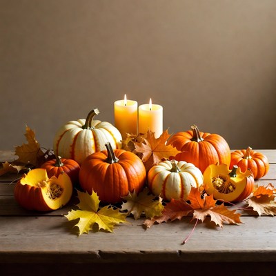 Pumpkin and Candle Fall Arrangement
