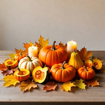 Autumn Pumpkin Arrangement with Candles