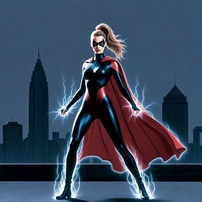 Woman superhero wielding lightning powers