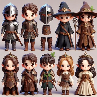 Chibi Fantasy Knights Elves Illustration