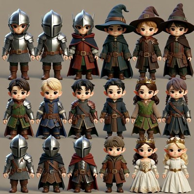 Chibi Fantasy Knights Wizards Elves Children