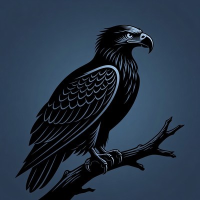 Bald Eagle Perched on Branch Silhouette