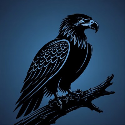 Eagle perched on branch silhouette
