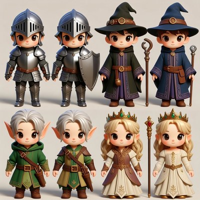 Chibi Fantasy Knights Wizards Elves Royalty