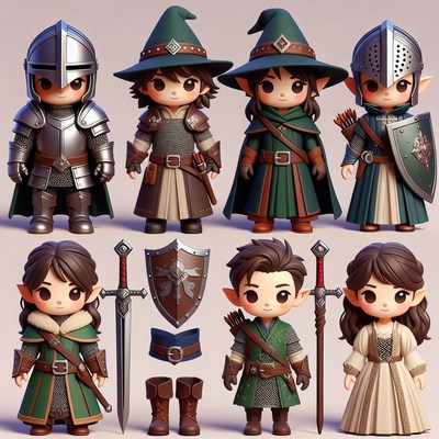 Chibi Elf Family in Fantasy Armor