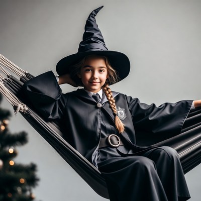 Girl in Witch Costume on Hammock