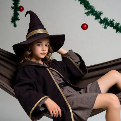 Girl in Witch Costume on Hammock