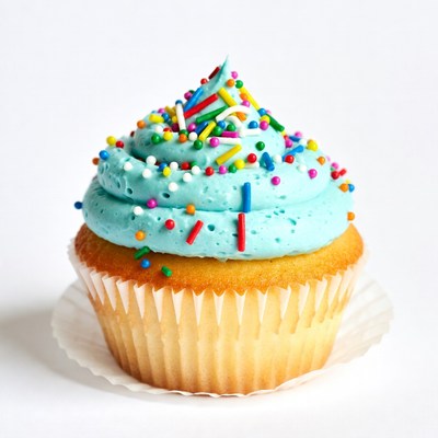 Blue frosted cupcake with sprinkles