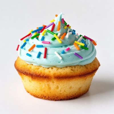 Blue frosted cupcake with sprinkles