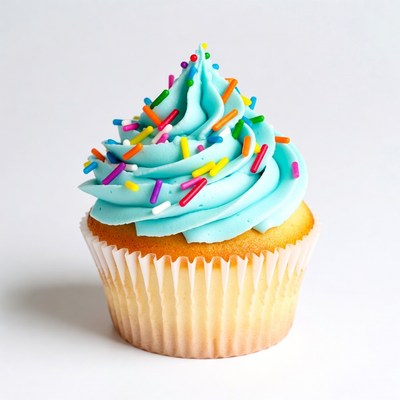 Blue cupcake with rainbow sprinkles
