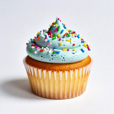 Blue Frosting Cupcake with Sprinkles