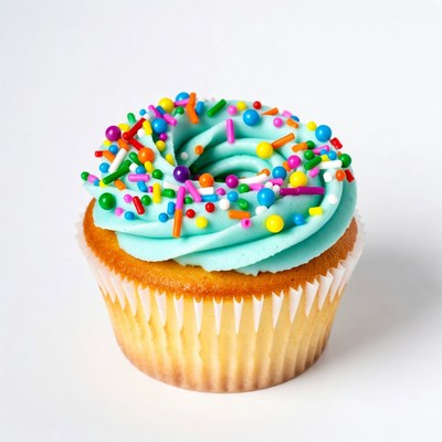Turquoise Cupcake with Rainbow Sprinkles