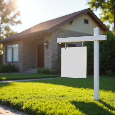 House with Blank For Sale Sign