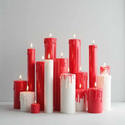 Red and White Candles on White Background