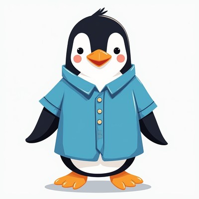 Cartoon Penguin Wearing Blue Shirt