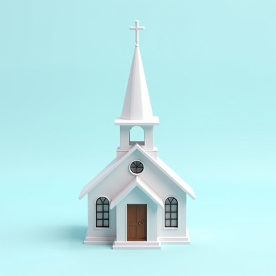 White 3D Church on Blue Background