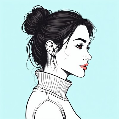 Woman with Messy Bun Profile Illustration