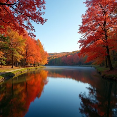 Autumn Trees Framing Calm Lake