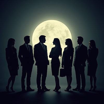 Business Professionals Silhouettes Under Full Moon