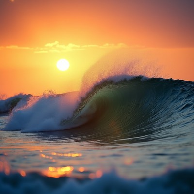 Ocean Wave Crashing at Sunset