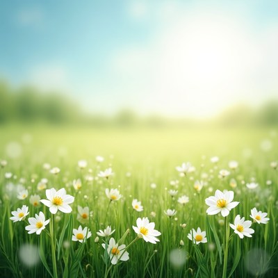 White Daisies in Green Meadow