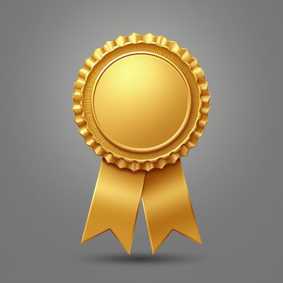 Gold Medal Ribbon on Gray Background