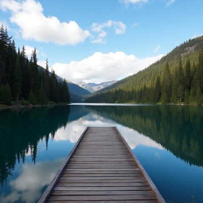 Wooden Pier Over Turquoise Mountain Lake