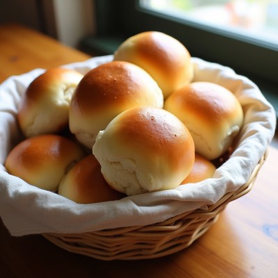 Basket of Golden Dinner Rolls