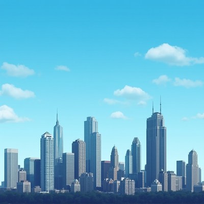 Modern City Skyline Over River