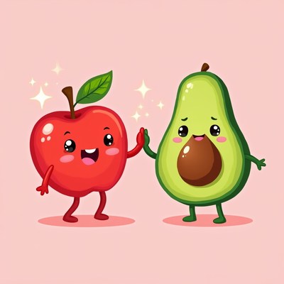 Cute Apple and Avocado High-Five