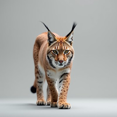 Eurasian Lynx Walking on Gray Background