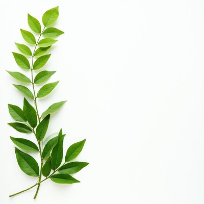 Green compound leaf branch on white