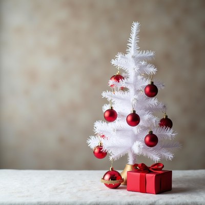 White Christmas Tree with Red Ornaments