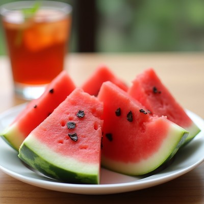 Fresh watermelon slices with iced tea